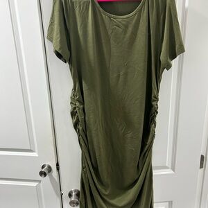 Olive Green Ruched Dress